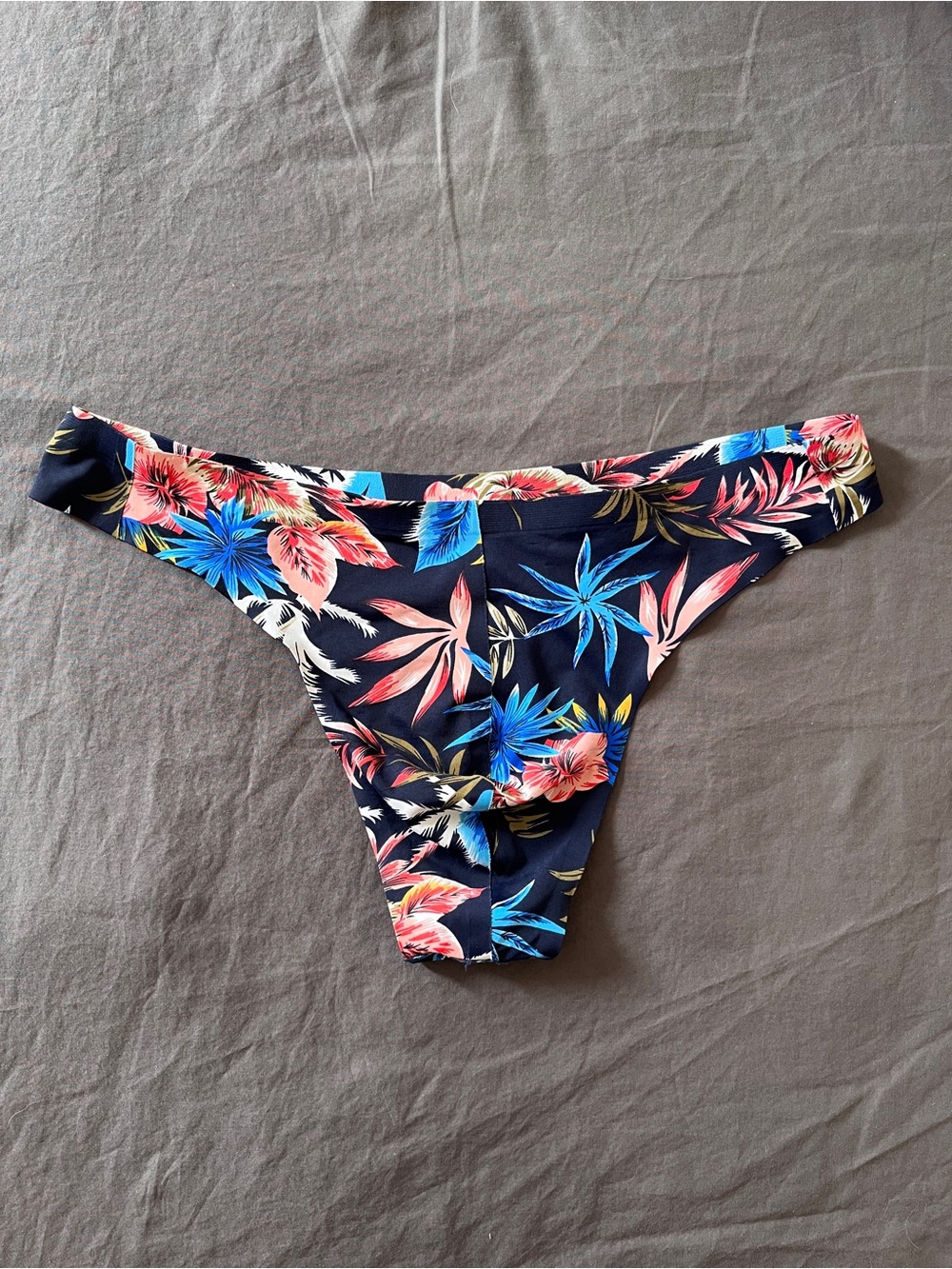Tropical Floral Bikini Bottoms Thongs - Navy Base